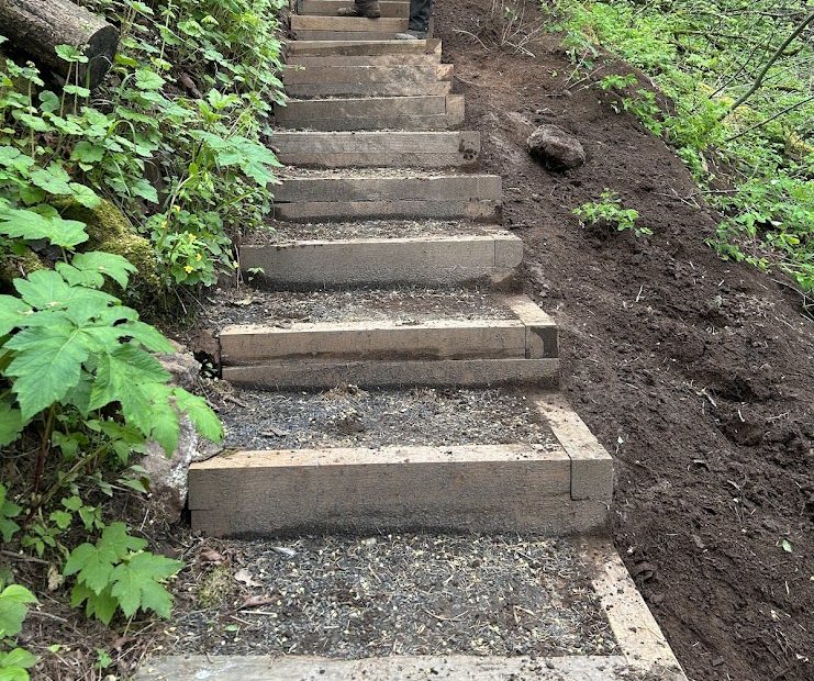 Wooden steps and gravel fill on an Ozone crag trail